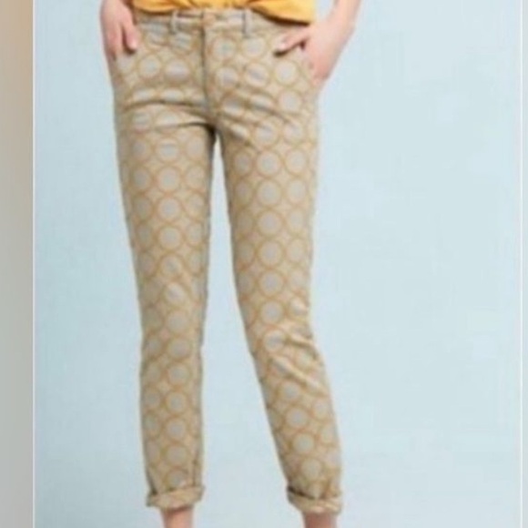 Anthropologie Chino Khaki and Gold Embroided Circle Ankle Pant / 27 / Relaxed - Picture 4 of 12
